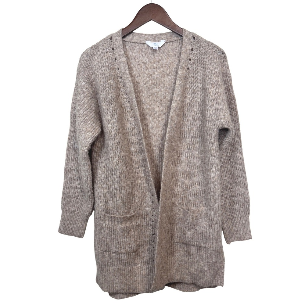 Time and Tru Womens Tan Marled Open Front Cardigan Sweater XS 0-2 Pockets Long